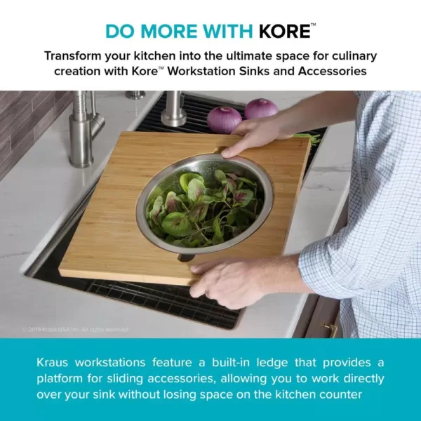 KRAUS 16.75 in. Workstation Kitchen Sink Serving Board Set with Stainless Steel Colander