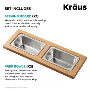 KRAUS 16.75 in. Workstation Kitchen Sink Composite Serving Board Set with Rectangular Stainless Steel Bowls