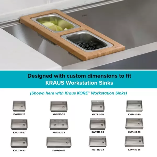 KRAUS 16.75 in. Workstation Kitchen Sink Composite Serving Board Set with Rectangular Stainless Steel Bowls