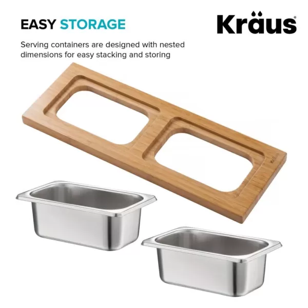 KRAUS 16.75 in. Workstation Kitchen Sink Composite Serving Board Set with Rectangular Stainless Steel Bowls