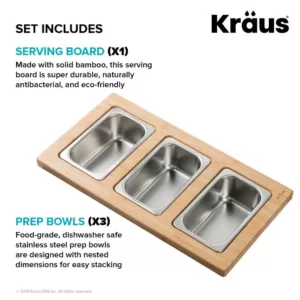 KRAUS 16.75 in. Workstation Kitchen Sink Composite Serving Board Set with Rectangular Stainless Steel Bowls