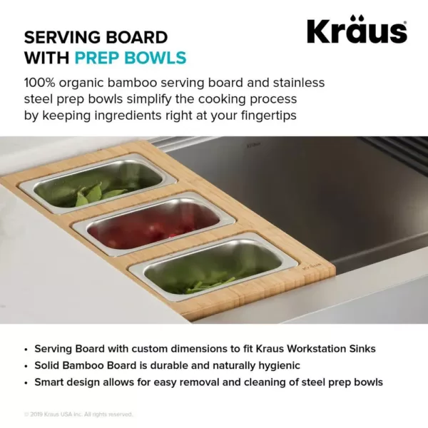 KRAUS 16.75 in. Workstation Kitchen Sink Composite Serving Board Set with Rectangular Stainless Steel Bowls