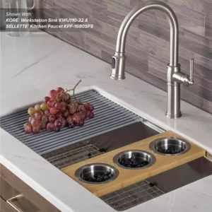 KRAUS 16.75 in. Workstation Kitchen Sink Composite Serving Board Set with Round Stainless Steel Bowls