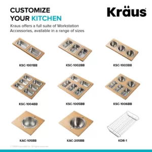 KRAUS 16.75 in. Workstation Kitchen Sink Composite Serving Board Set with Round Stainless Steel Bowls