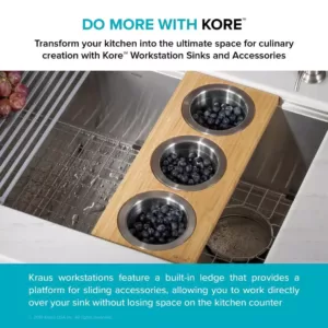 KRAUS 16.75 in. Workstation Kitchen Sink Composite Serving Board Set with Round Stainless Steel Bowls