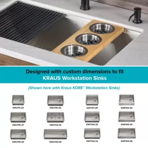 KRAUS 16.75 in. Workstation Kitchen Sink Composite Serving Board Set with Round Stainless Steel Bowls