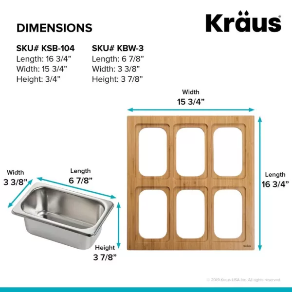 KRAUS 16.75 in. Workstation Kitchen Sink Composite Serving Board Set with Rectangular Stainless Steel Bowls