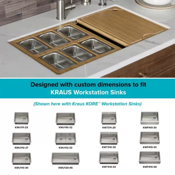 KRAUS 16.75 in. Workstation Kitchen Sink Composite Serving Board Set with Rectangular Stainless Steel Bowls