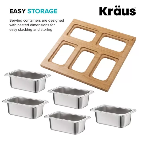 KRAUS 16.75 in. Workstation Kitchen Sink Composite Serving Board Set with Rectangular Stainless Steel Bowls