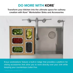 KRAUS 16.75 in. Workstation Kitchen Sink Composite Serving Board Set with Rectangular Stainless Steel Bowls