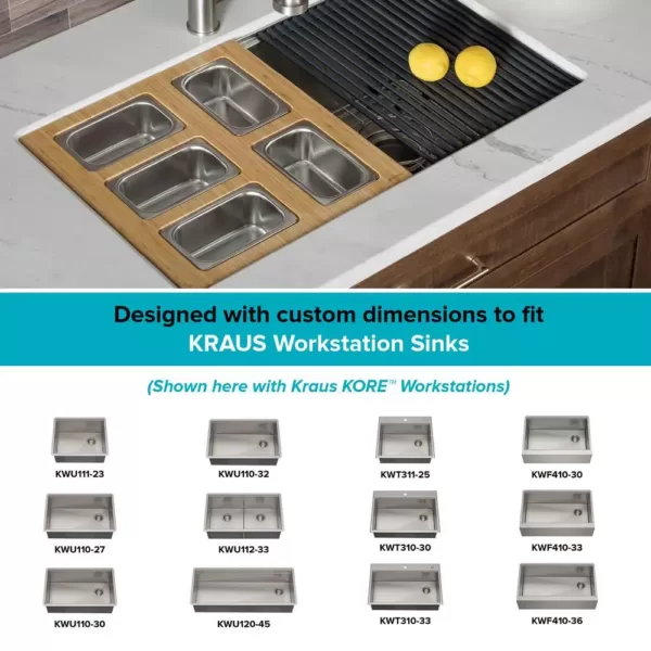 KRAUS 16.75 in. Workstation Kitchen Sink Composite Serving Board Set with Rectangular Stainless Steel Bowls