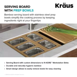 KRAUS 16.75 in. Workstation Kitchen Sink Composite Serving Board Set with Rectangular Stainless Steel Bowls