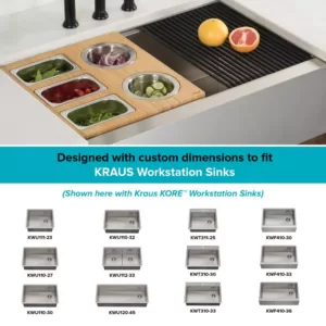 KRAUS 16.75 in. Workstation Kitchen Sink Composite Serving Board Set with Stainless Steel Bowls