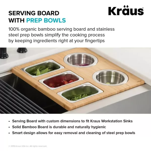 KRAUS 16.75 in. Workstation Kitchen Sink Composite Serving Board Set with Stainless Steel Bowls