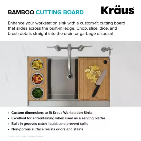 KRAUS 12 in. Solid Bamboo Workstation Kitchen Sink Cutting Board