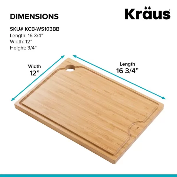 KRAUS 12 in. Solid Bamboo Workstation Kitchen Sink Cutting Board