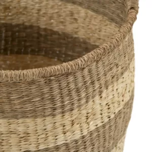 Zentique Rounded Hand Woven Seagrass Striped Large Basket with Handles