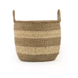 Zentique Rounded Hand Woven Seagrass Striped Large Basket with Handles