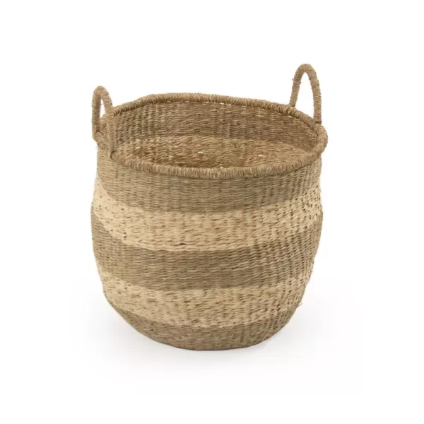 Zentique Rounded Hand Woven Wicker Seagrass Striped Medium Basket with Handles