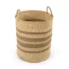 Zentique Cylindrical Handmade Woven Wicker Seagrass Palm Leaf Wire Large Basket with Stripes and Handles