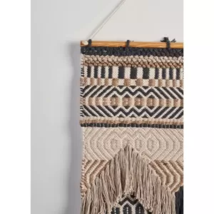 LR Home Trellis Beige / Charcoal Geometric Braided Fringed Wall Tapestry