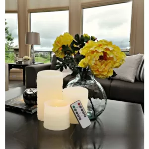 LITTON LANE Large: 6 in; Medium: 4 in; Small: 3 in. Ivory Wax Flameless Pillar Candles (Set of 3)