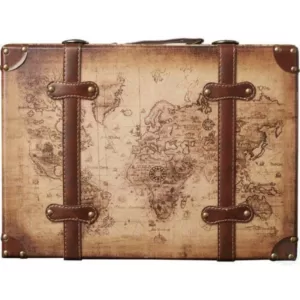 Vintiquewise 17 in. x 12 in. x 6 in. Wood and Faux Leather Old World Map Vintage Style Suitcase with Straps, Set of 2