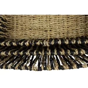 LITTON LANE Rectangular Black and Natural Striped Palm Leaf and Seagrass Basket Trays (Set of 3)