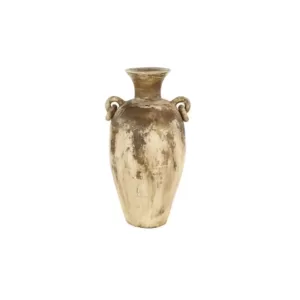 LITTON LANE Distressed Beige and Brown Amphora-Style Ceramic Decorative Vase