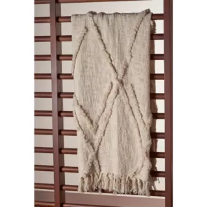 LR Resources LR Home Handmade Boho Farmhouse Natural - Off White Sofa Bed Throw Blanket with Fringe