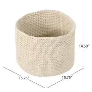 Noble House Derry Round Knitted Cotton Thread Sundries Basket, Beige