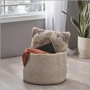 Noble House Derry Round Knitted Cotton Thread Sundries Basket, Beige