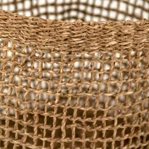 Zentique Cylindrical Sparsely Hand Woven Seagrass Medium Basket with Handles