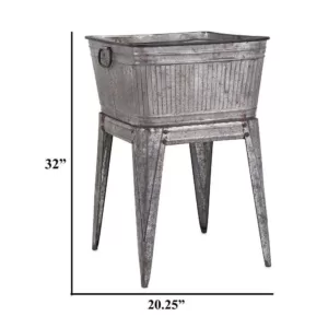 Benzara 32 in. Gray Iron Multi-Functional Galvanized Metal Tub on Stand