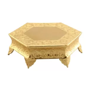 Benzara Hexagonal 16 in. Gold Metal Wedding Cake Stand