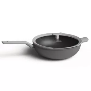 BergHOFF Leo 12.5 in. Aluminum Nonstick Wok in Grey with Glass Lid