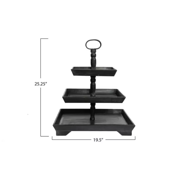 3R Studios Black Wood Three Tier Decorative Tray