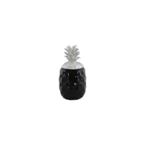 Benjara Black and White Ceramic Decorative Pineapple Canister with Lid