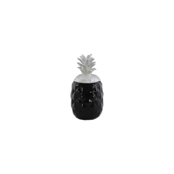 Benjara Black and White Ceramic Decorative Pineapple Canister with Lid