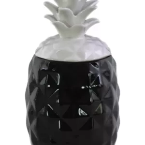 Benjara Black and White Ceramic Decorative Pineapple Canister with Lid