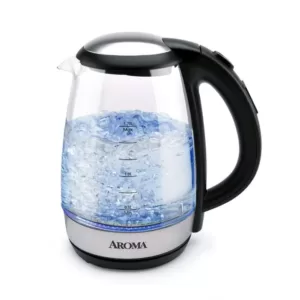 AROMA 7-Cup Black Glass Corded Electric Kettle with Digital Display