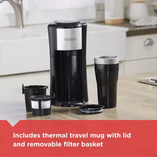 BLACK+DECKER Black Single Serve Drip Coffee Maker with Travel Mug