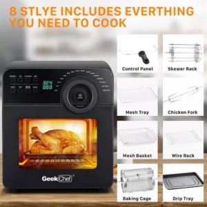 Boyel Living 15 Qt. Black Stainless Steel 16 in 1 Digital Air Fryer Oven with Rotisserie and Dehydrator, 8 Accessories Included