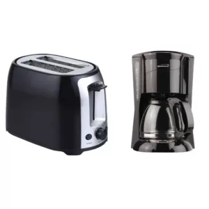 Brentwood Appliances 12-Cup Black Coffee Maker and 2-Slice Black Toaster with Extra-Wide Slots