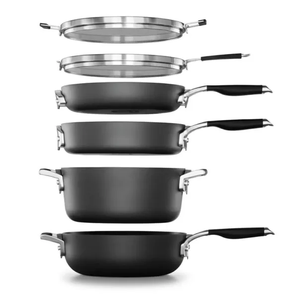 Calphalon Select Space Saving 9-Piece Hard-Anodized Aluminum Nonstick Cookware Set in Black