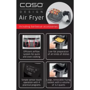 CASO 3.2 qt. Black Air Fryer with Barbecue Accessories