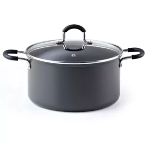 Cook N Home 6 qt. Round Hard-Anodized Aluminum Nonstick Casserole Dish in Black with Glass Lid