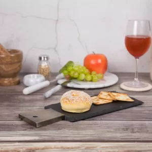 Creative Home Natural Slate Stone 13 in. x 5 in. x 1/2 in. H Black Cheese Serving Paddle Board with Stainless Steel Copper Trim Handle