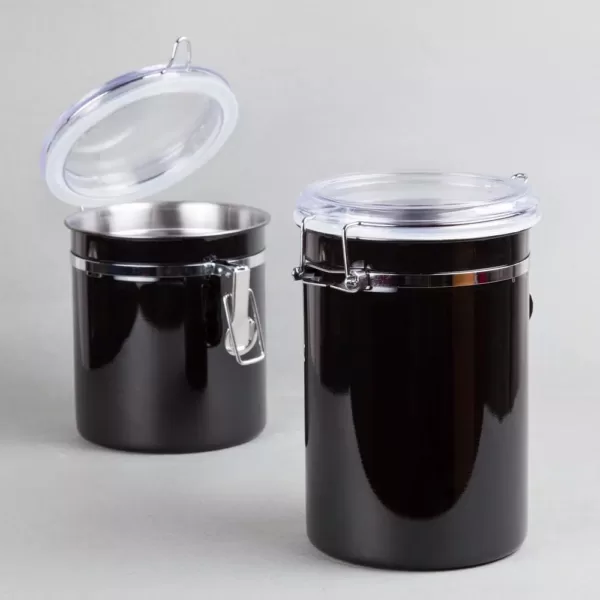 Creative Home Set of 4-Pieces Black Stainless Steel Canister Storage Container with Air Tight Lid and Locking Clamp