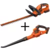 BLACK+DECKER 22 in. 20V Max Cordless Hedge Trimmer with (2) 1.5Ah Batteries and Charger with Bonus Blower Kit Included